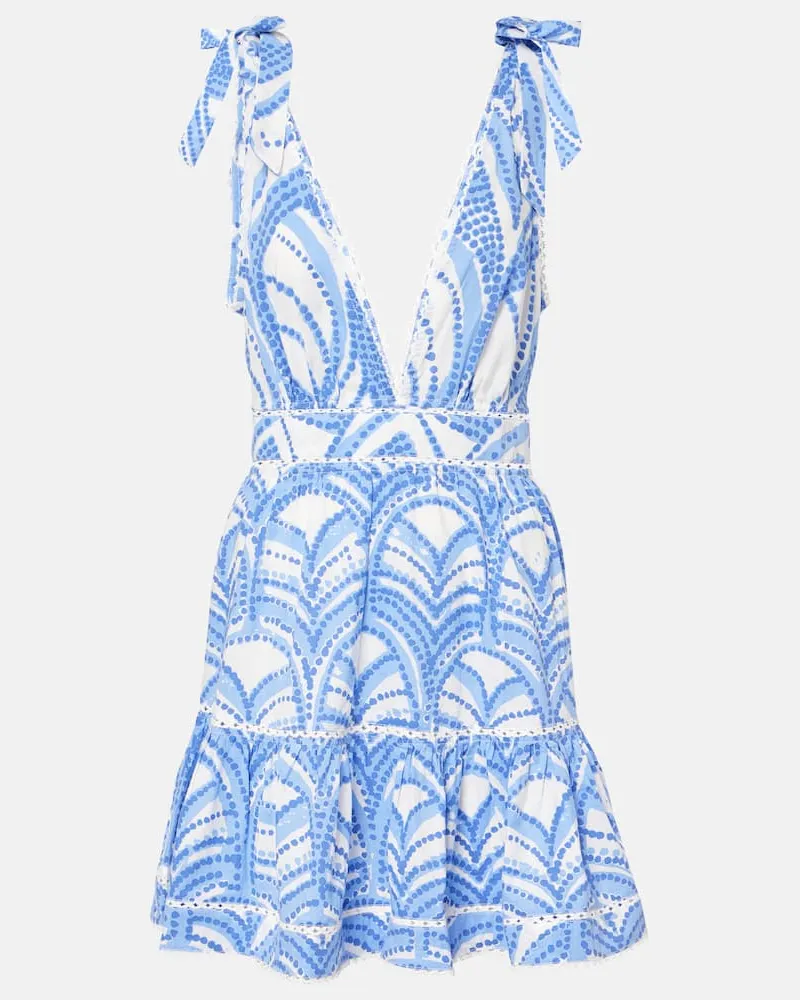Poupette St Barth Bedrucktes Minikleid Cara aus Baumwolle Blau