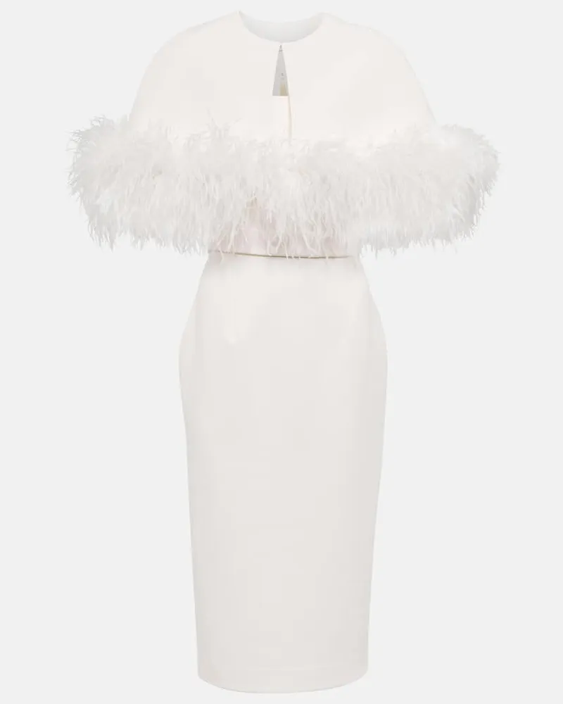 Safiyaa Bridal Midikleid aus Crêpe mit Federn Weiß
