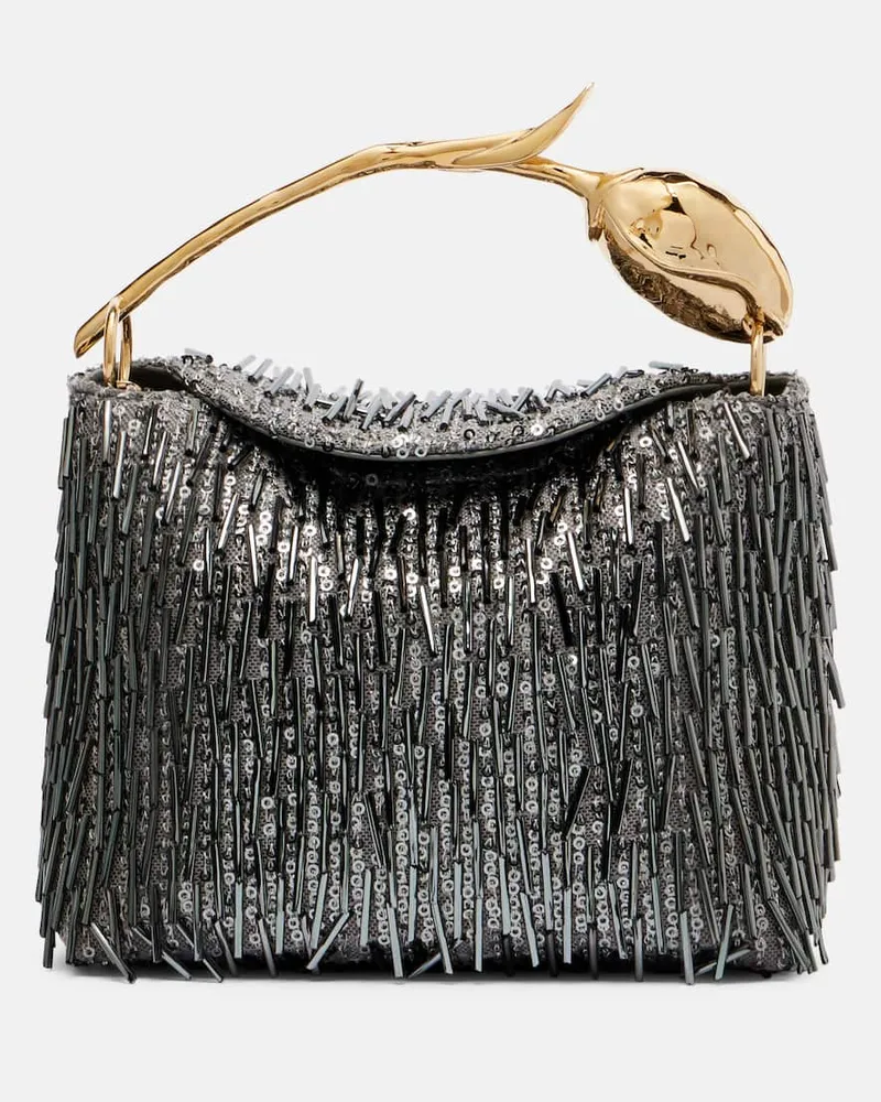 Erdem Verzierte Tote Bag Bloom Mini Silber