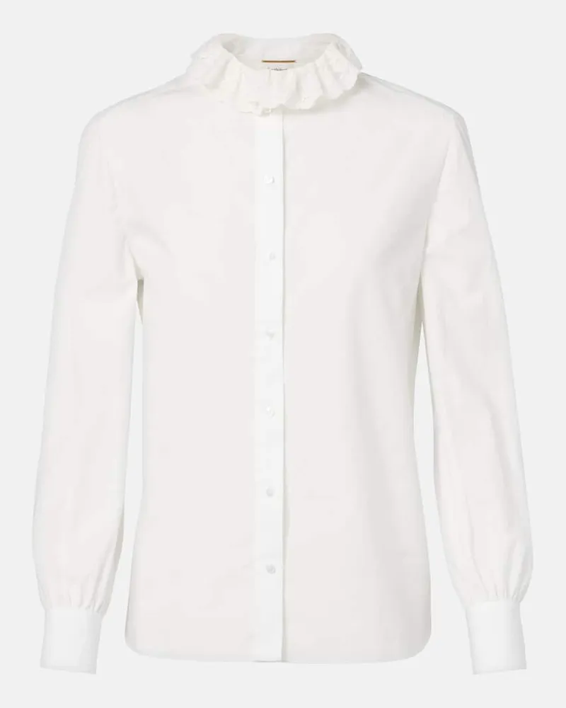 Saint Laurent Bluse aus Baumwollpopeline mit Spitze Weiß