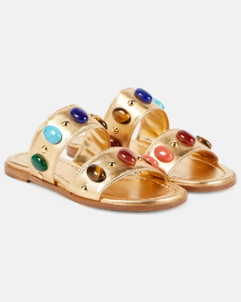 Gianvito Rossi Verzierte Sandalen Shanti aus Metallic-Leder Gold