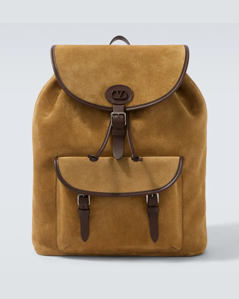 Valentino Garavani Rucksack VLogo aus Veloursleder Beige