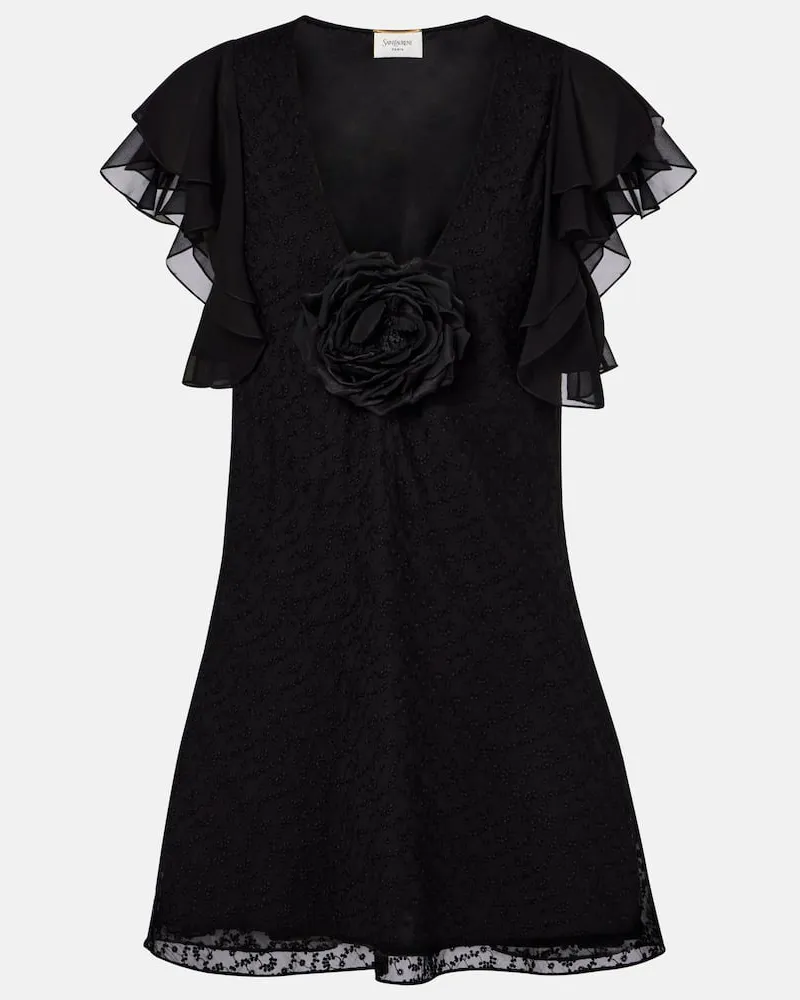 Saint Laurent Besticktes Minikleid Schwarz