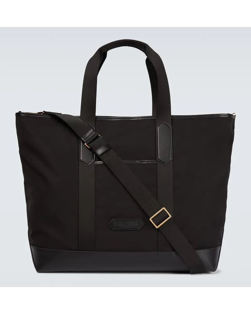 Tom Ford Tote Bag mit Leder Schwarz