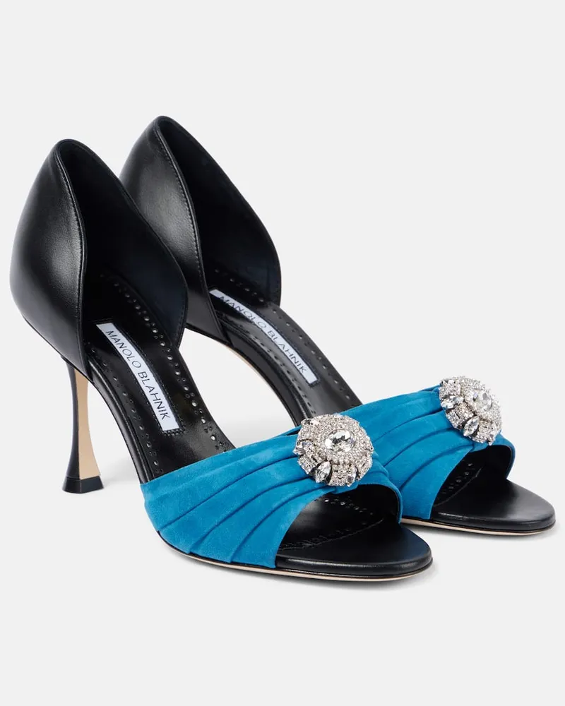 Manolo Blahnik Verzierte Sandalen Ansak 90 aus Veloursleder Schwarz