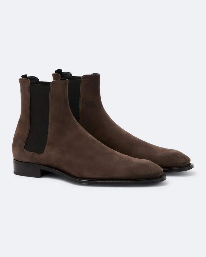 Saint Laurent Chelsea Boots Aurelien aus Veloursleder Braun