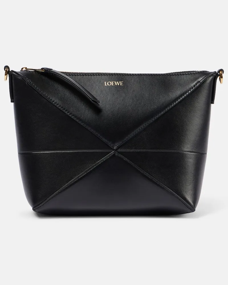 Loewe Schultertasche Puzzle Fold aus Leder Schwarz