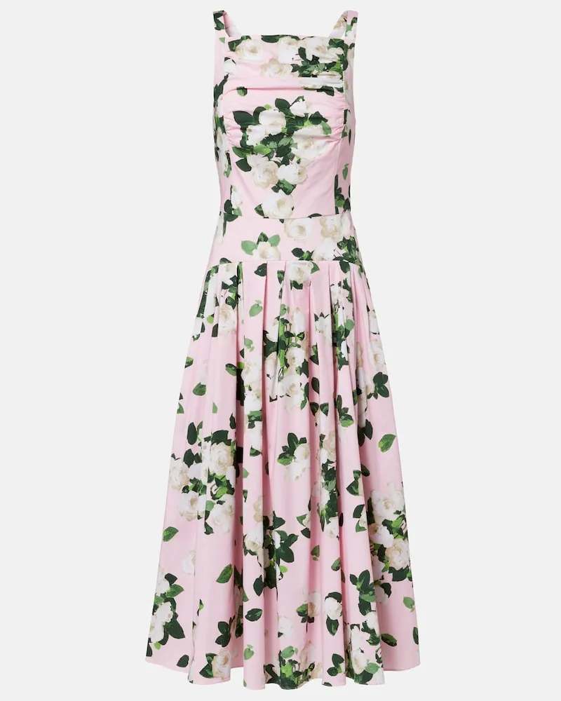 Carolina Herrera New York Bedrucktes Midikleid aus einem Baumwollgemisch Rosa