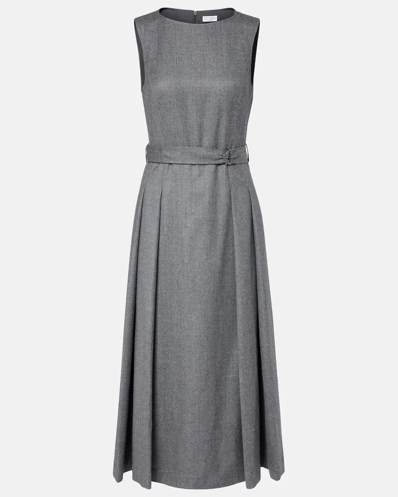 Brunello Cucinelli Midikleid aus Schurwolle Grau