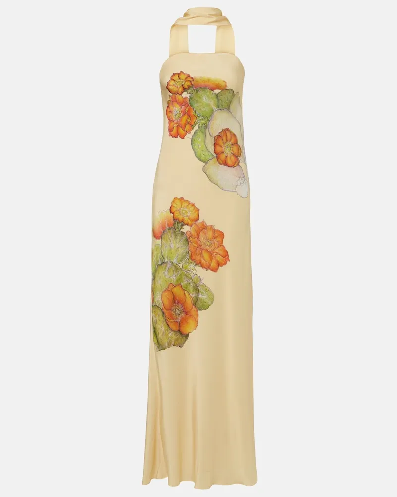 Rodarte Robe aus Seiden-Crêpe mit Tuchdetail Gelb