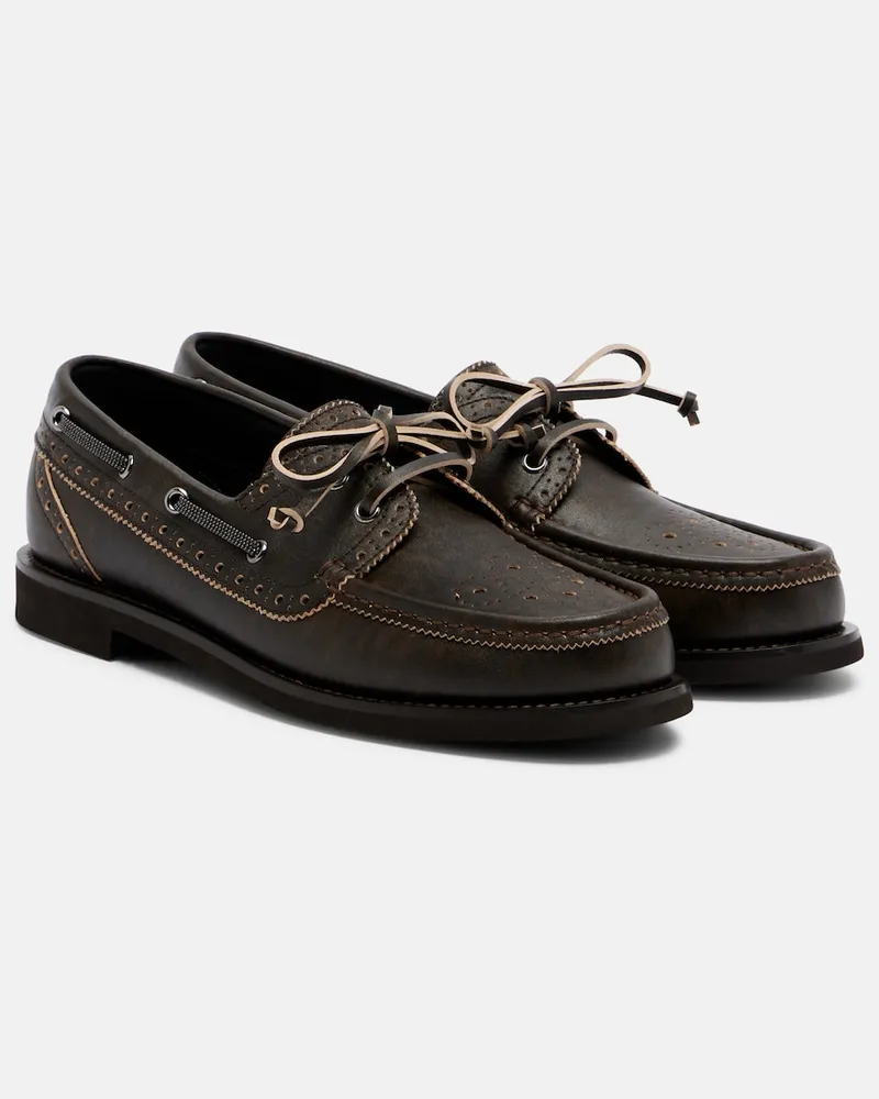 Brunello Cucinelli Segelschuhe Monili aus Leder Braun