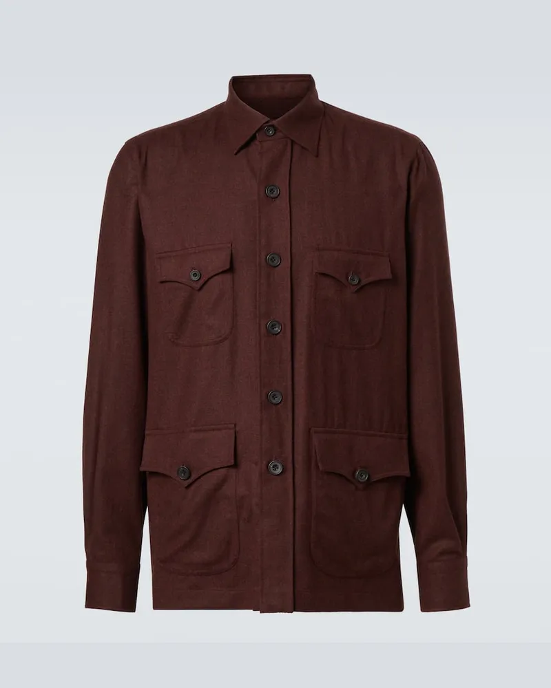 Rubinacci Feldjacke aus Schurwollflanell Burgunderrot