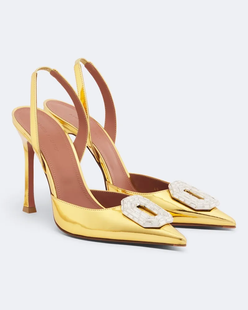 Amina Muaddi Slingback-Pumps Camelia aus Metallic-Leder Gold