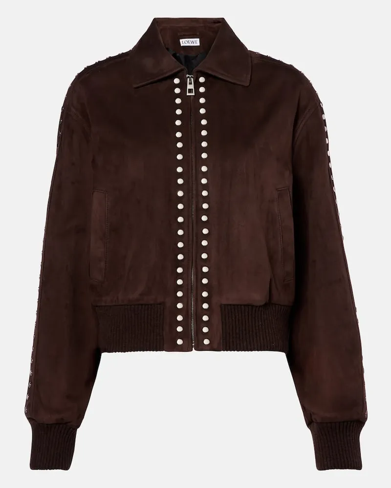 Loewe Verzierte Bomberjacke aus Veloursleder Braun