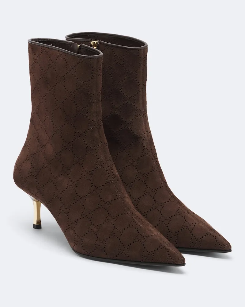 Gucci Ankle Boots Bombshell GG aus Veloursleder Braun