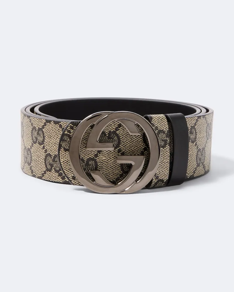 Gucci Wendbarer Gürtel Interlocking G GG aus Canvas Beige
