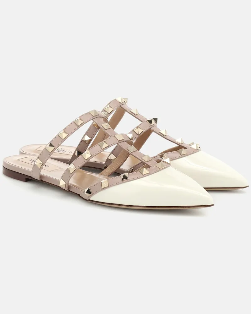 Valentino Garavani Slippers Rockstud aus Lackleder Weiß
