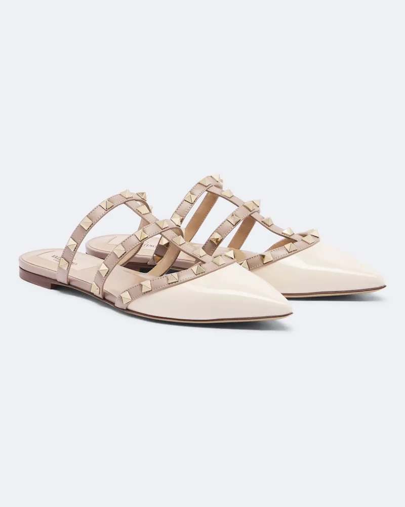 Valentino Garavani Slippers Rockstud aus Lackleder Weiß