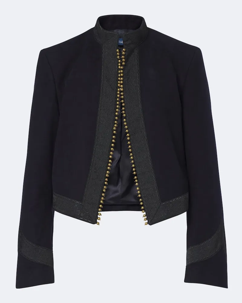 Ralph Lauren Verzierte Cropped-Jacke aus Baumwolle Blau