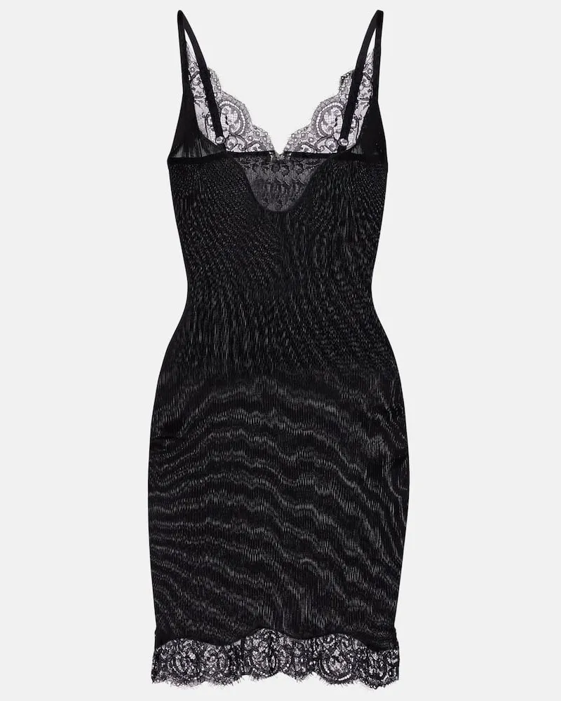 Saint Laurent Slipdress aus Seiden-Jersey mit Spitze Schwarz