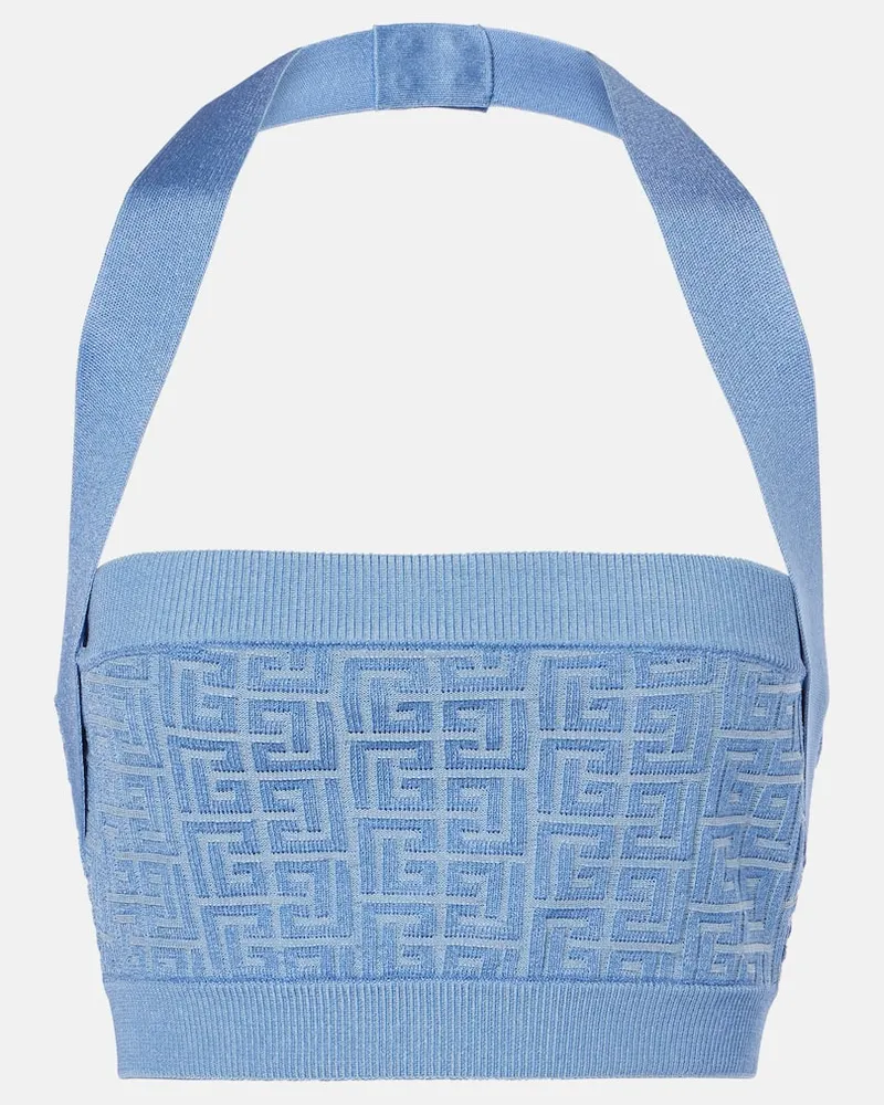 Balmain Cropped-Top Monogram Blau