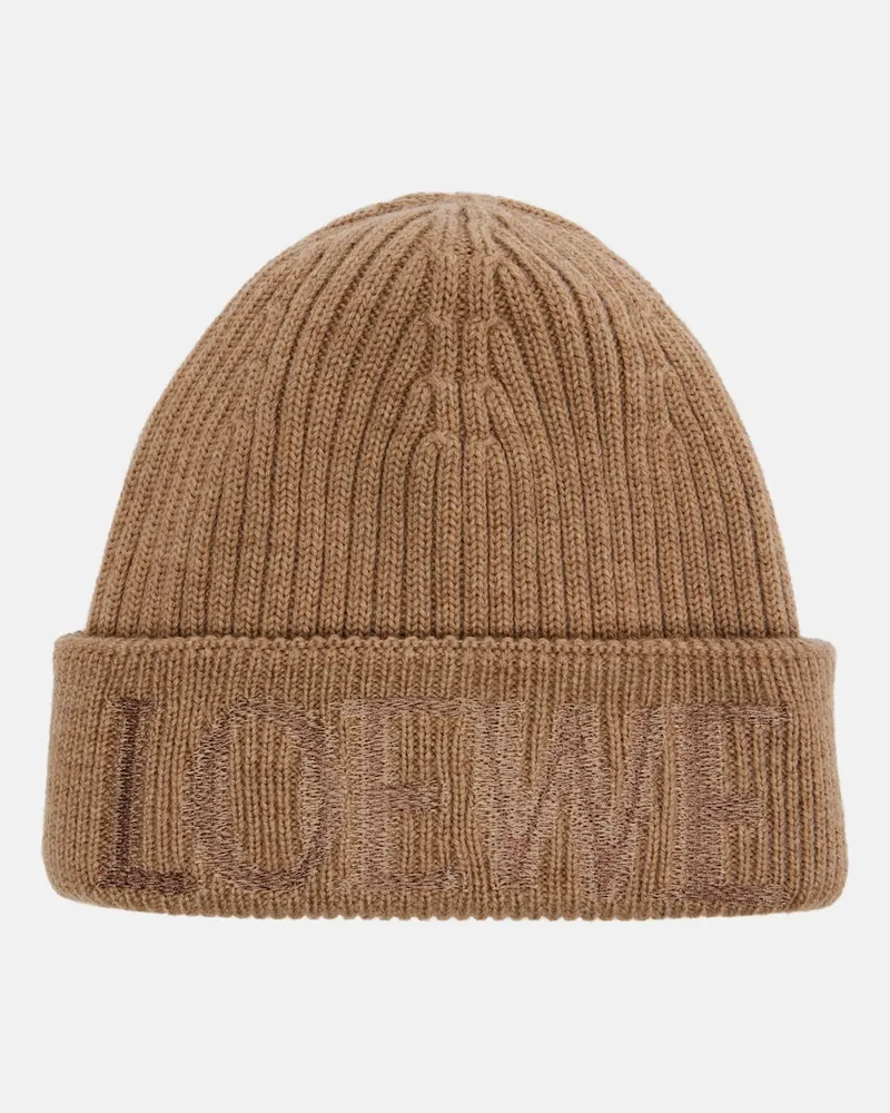 Loewe Mütze aus Rippstrick Beige