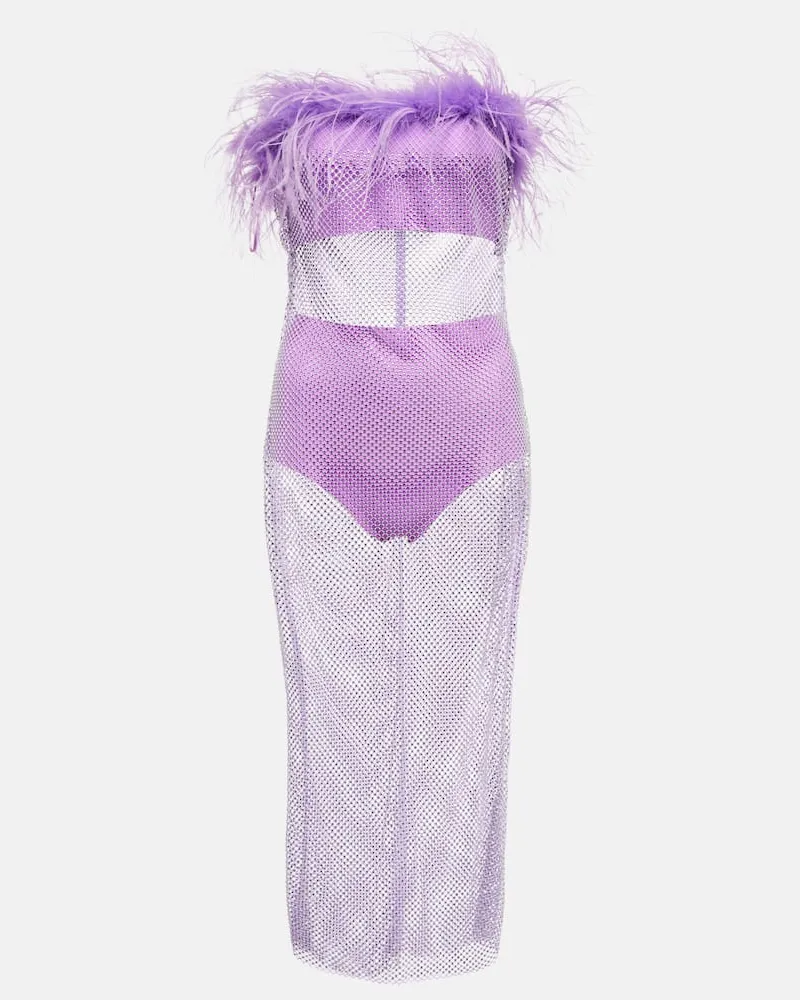Giuseppe di Morabito Verziertes Midikleid mit Federn Violett