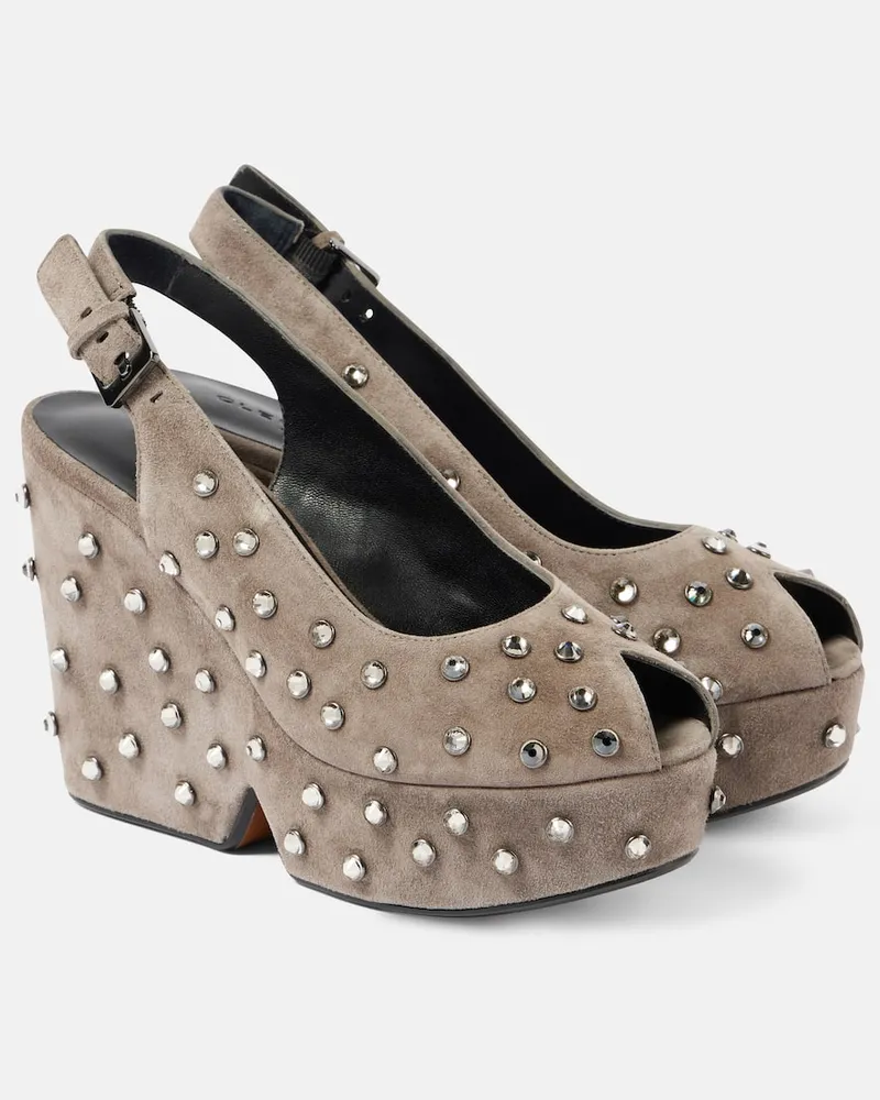 Robert Clergerie Wedges Davina aus Veloursleder mit Kristallen Grau