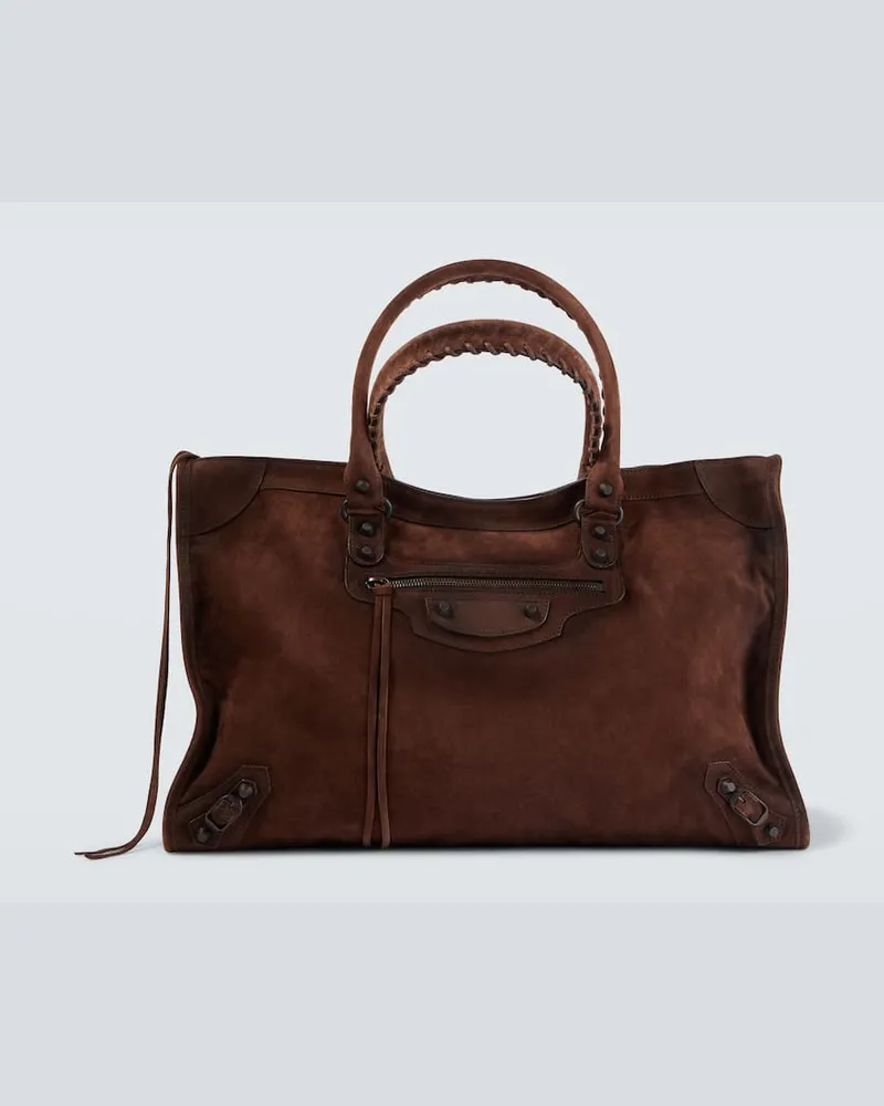 Balenciaga Tote Bag Le City Large aus Veloursleder Braun