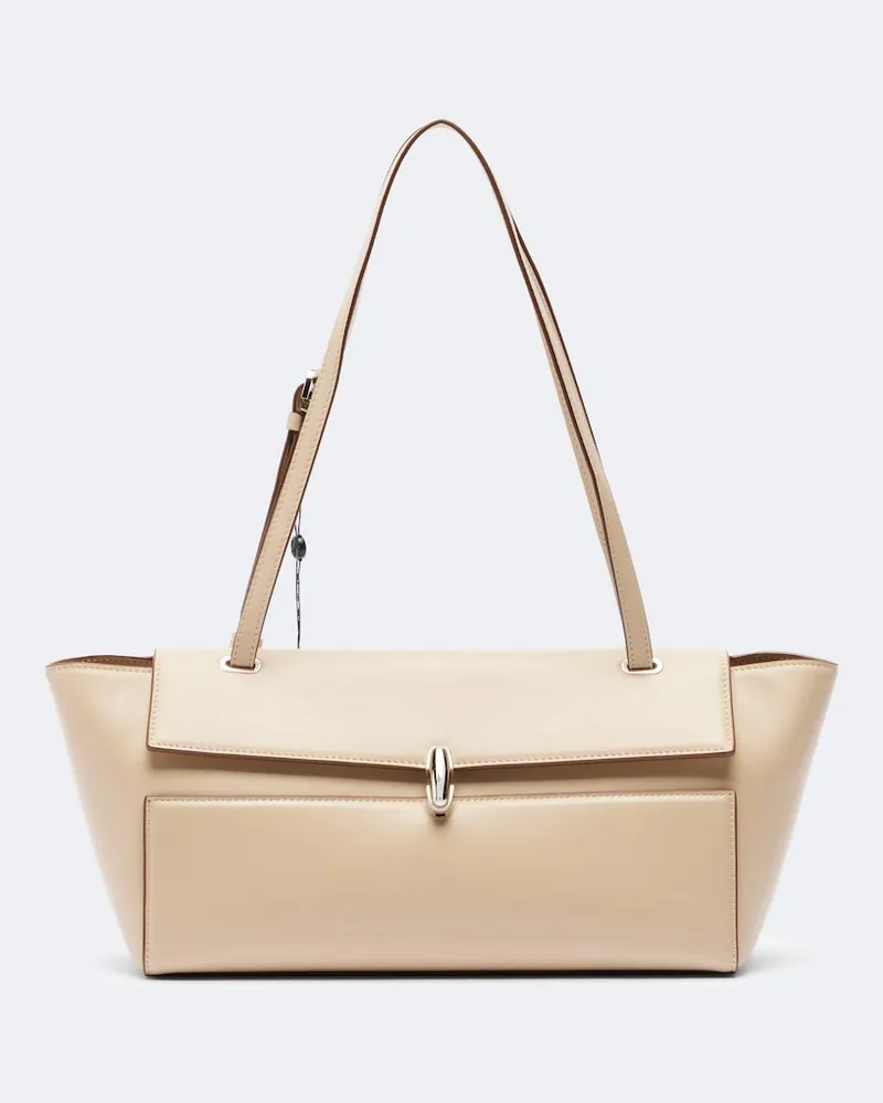 SAVETTE Schultertasche Symmetry Trapeze Medium aus Leder Beige
