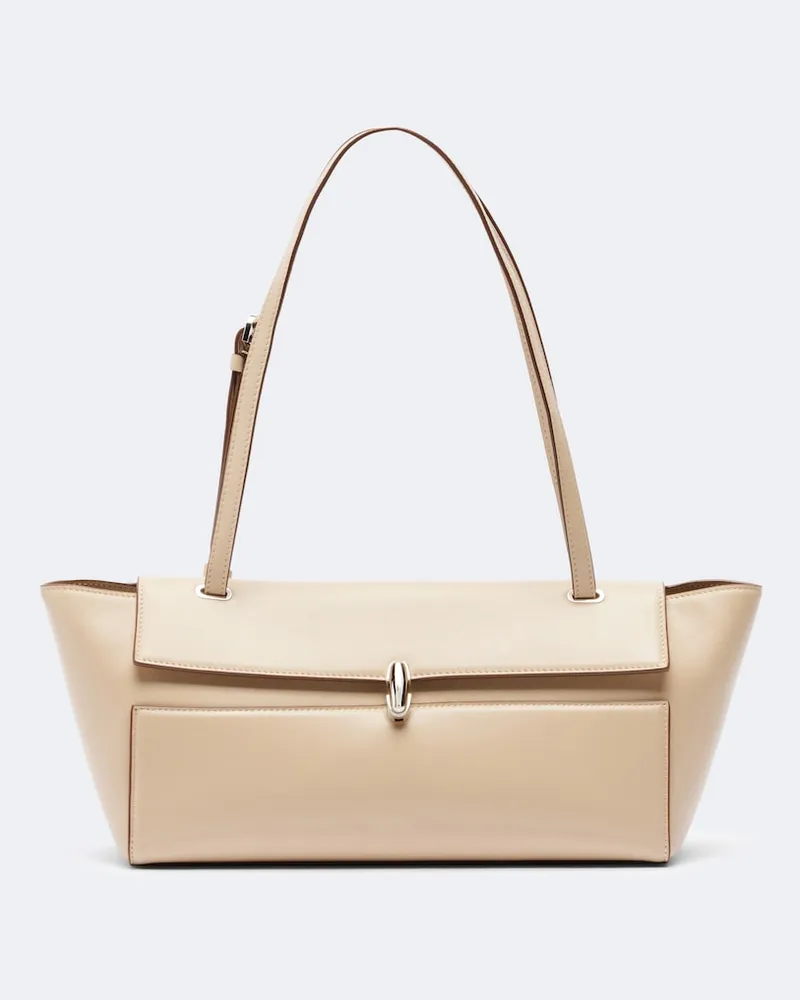 SAVETTE Schultertasche Symmetry Trapeze Medium aus Leder Beige
