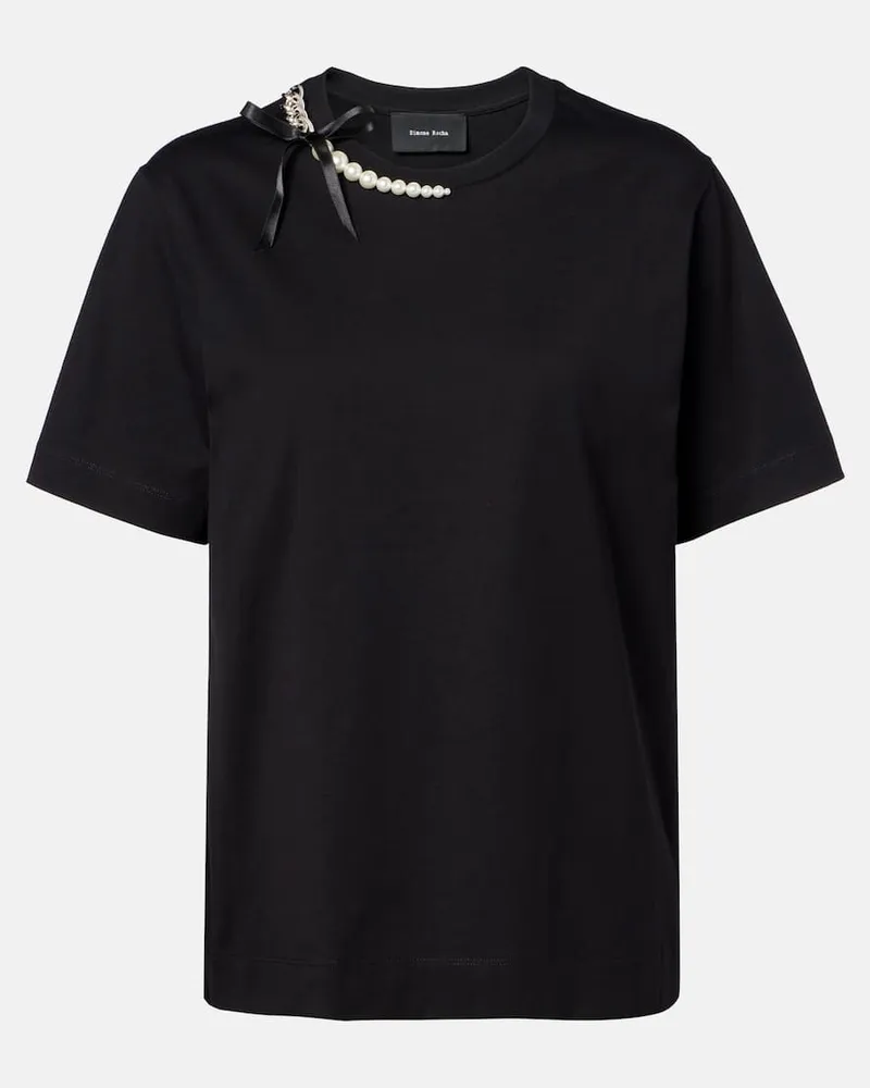 Simone Rocha Verziertes T-Shirt aus Baumwoll-Jersey Schwarz