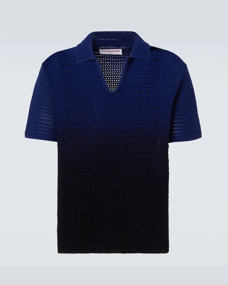Orlebar Brown Polohemd aus Häkelstrick Blau