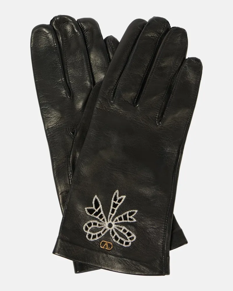 Valentino Garavani Bestickte Handschuhe VLogo Signature aus Leder Schwarz