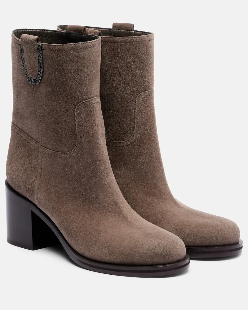 Brunello Cucinelli Ankle Boots aus Veloursleder Braun