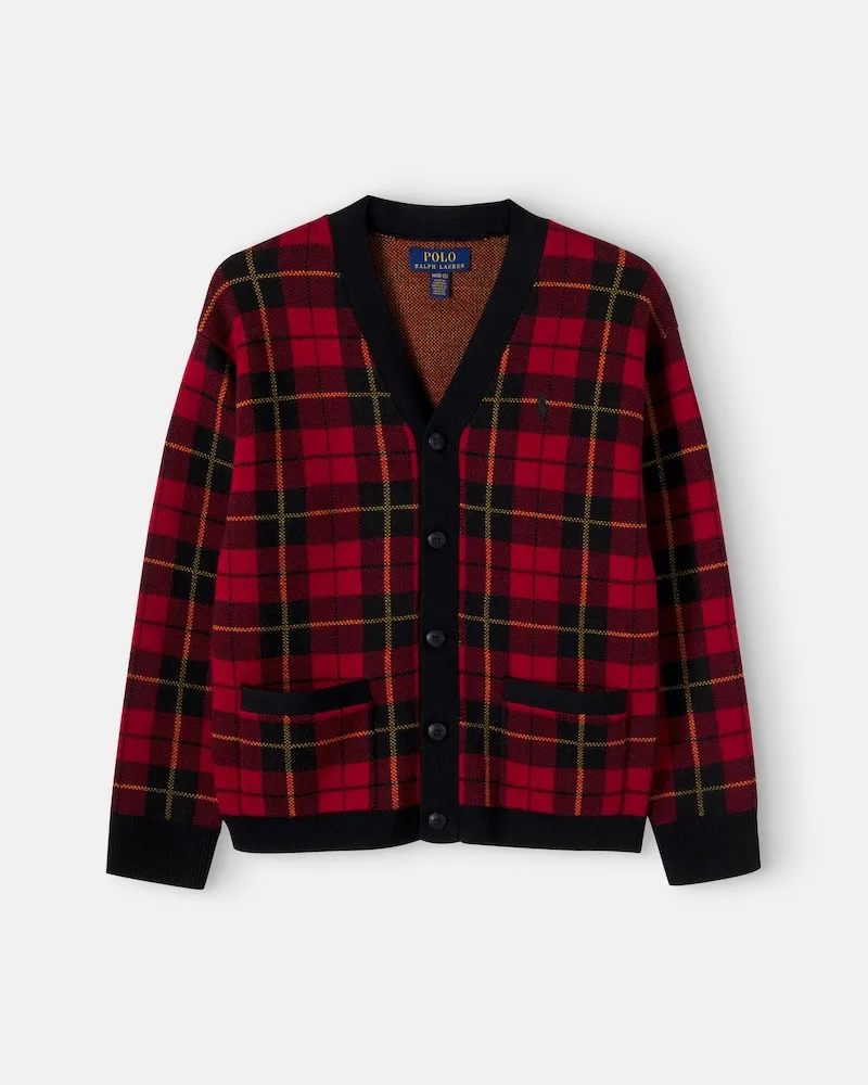 Ralph Lauren Karierter Cardigan aus Wolle Rot