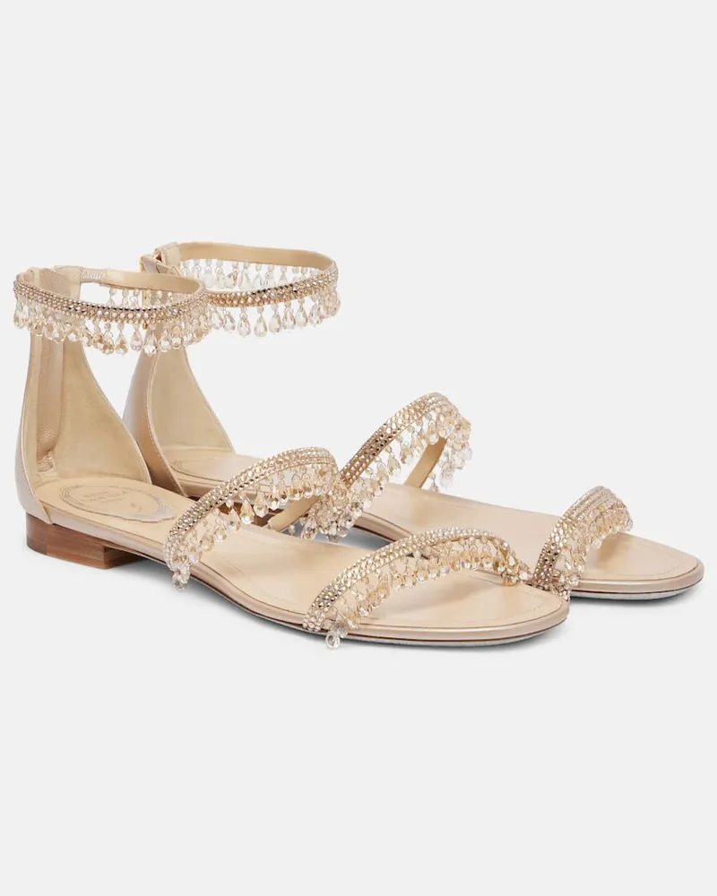 René Caovilla Sandalen Chandelier aus Satin mit Kristallen Beige
