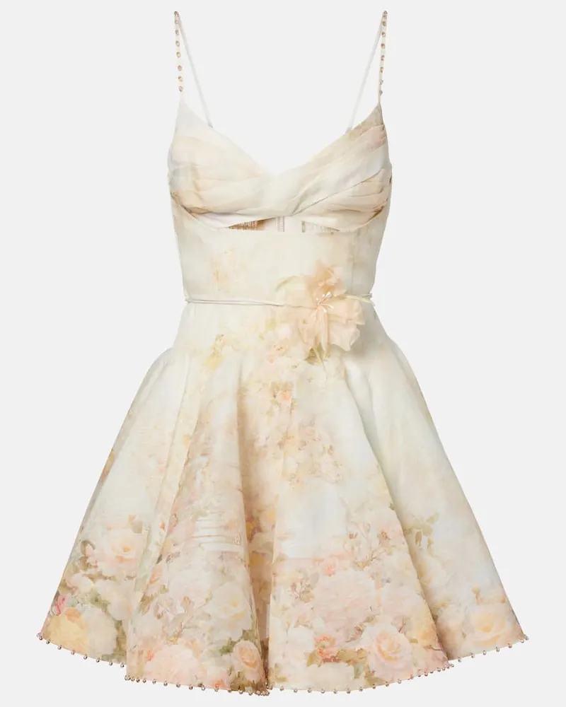 Zimmermann Minikleid Memento aus Leinen und Seide Multicolor