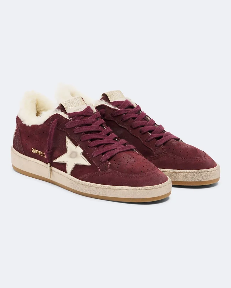 Golden Goose Sneakers Ball Star aus Veloursleder mit Shearling Burgunderrot