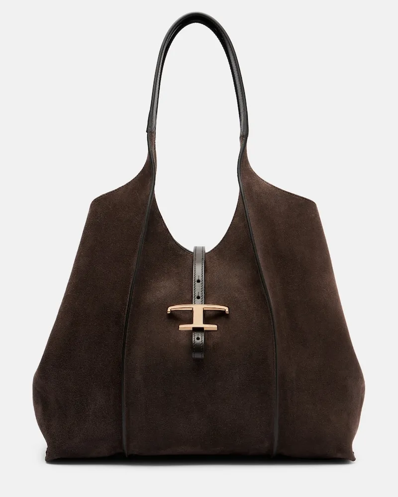 TOD'S Tote Bag T Timeless Medium aus Veloursleder Braun