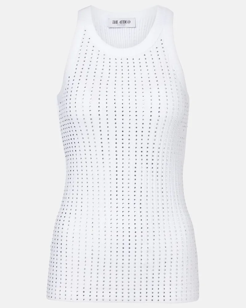 ATTICO Top aus Baumwoll-Jersey mit Kristallen Weiß