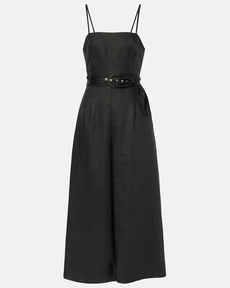 Zimmermann Midikleid aus Leinen Schwarz