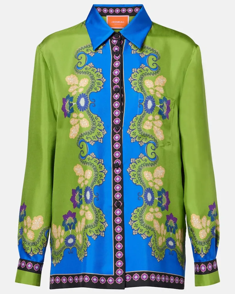 La DoubleJ Bedrucktes Hemd Boy aus Seide Grün