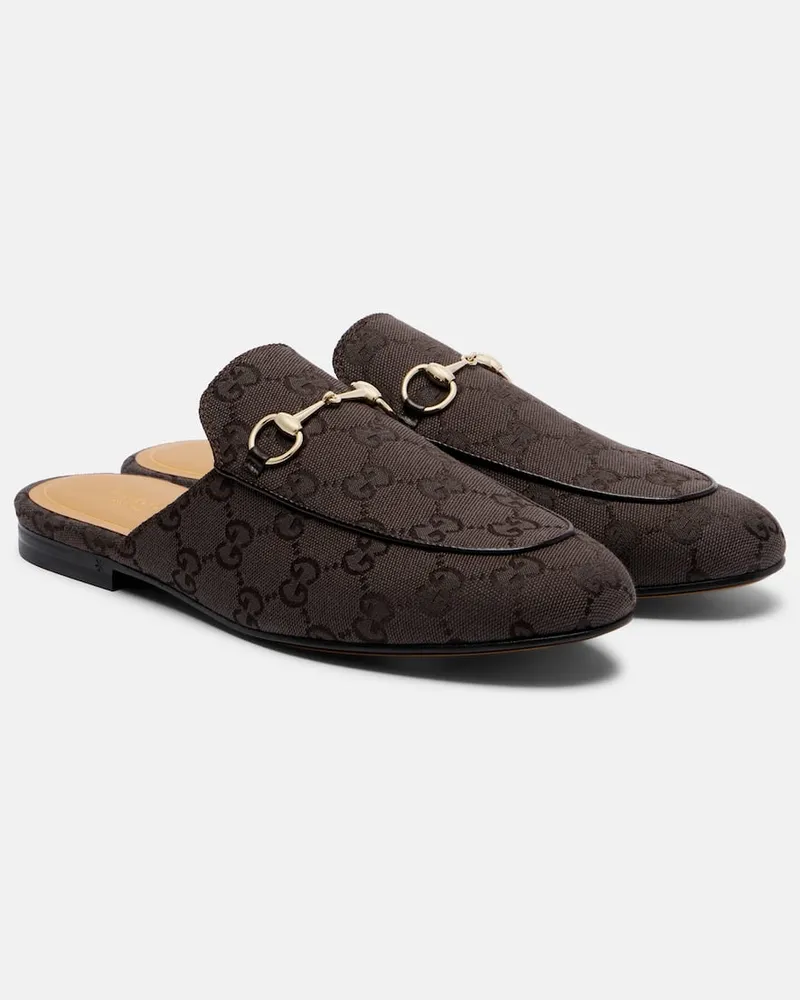 Gucci Slippers Princetown Horsebit GG aus Canvas Braun