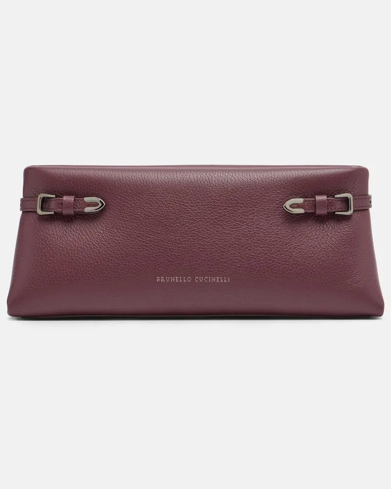 Brunello Cucinelli Clutch Small aus Leder Burgunderrot