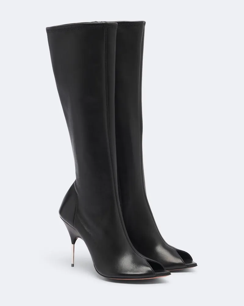 Amina Muaddi Stiefel Bruna aus Leder Schwarz