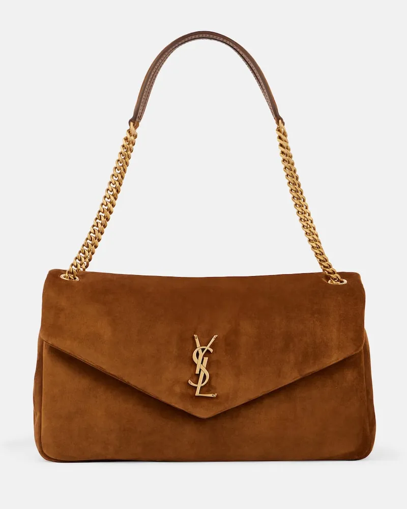 Saint Laurent Schultertasche Calypso Large aus Veloursleder Braun