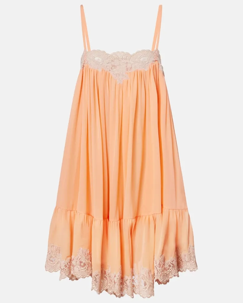 Chloé Chloé Minikleid aus Seiden-Georgette mit Spitze Orange