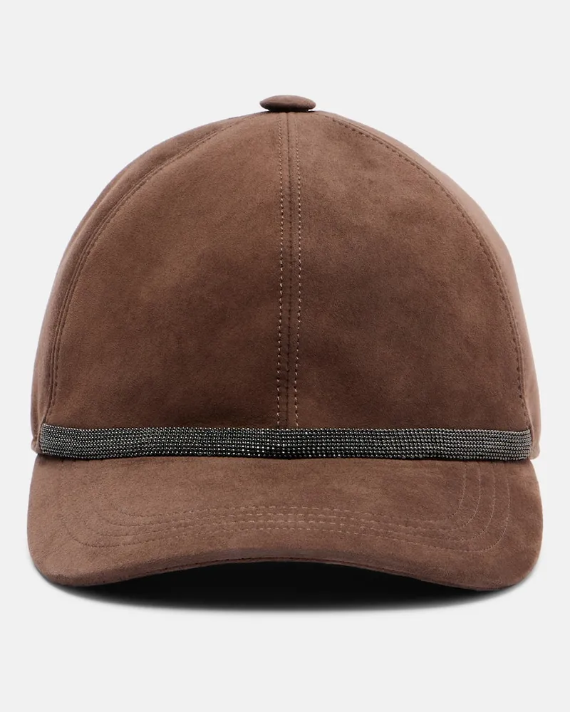 Brunello Cucinelli Baseballcap Monili aus Veloursleder Braun