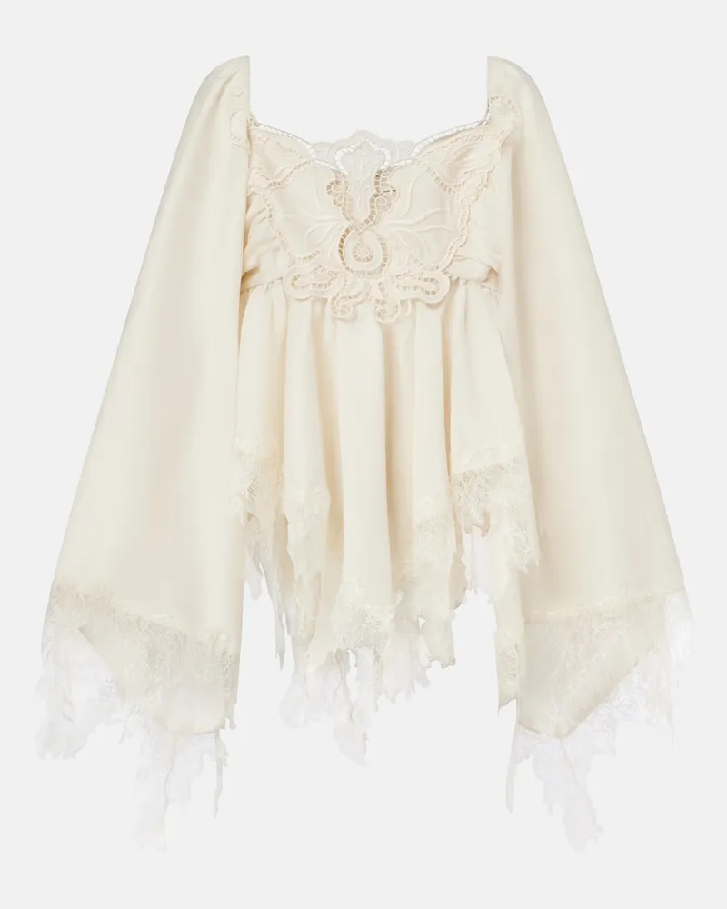 Blumarine Bestickte Bluse mit Spitze Weiß